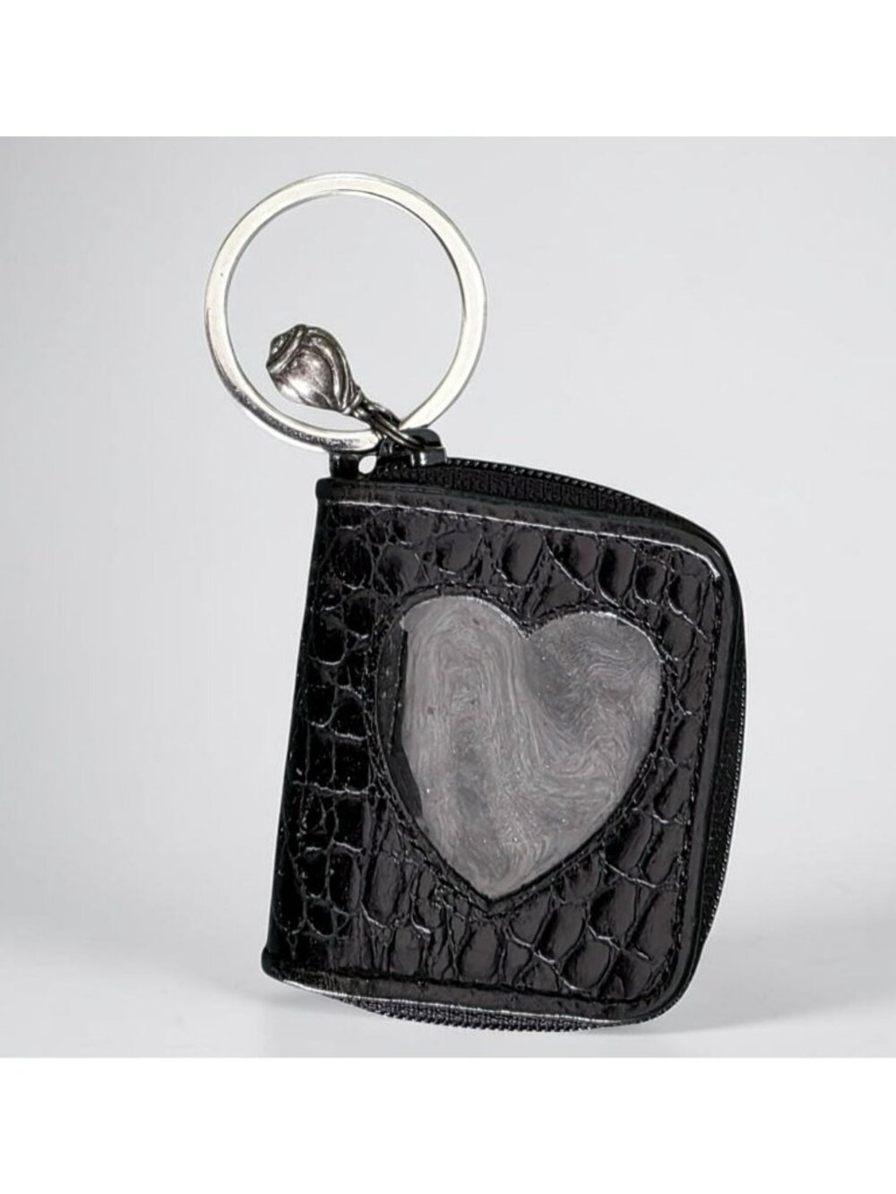 Vintage Brighton Leather Keychain Mini Photo Book Black Zip Heart Picture Album